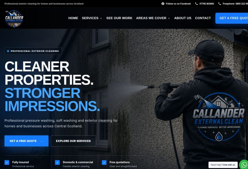 Callander External Clean website, showing its exterior cleaning services